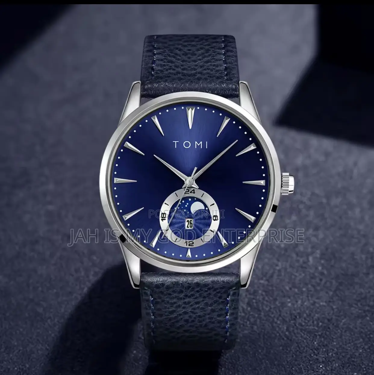 Tomi Men Luxury Leather Strap Quartz Watch Relogio Masculino-Dark Blue