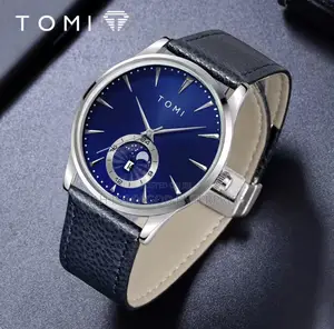 Tomi Men Luxury Leather Strap Quartz Watch Relogio Masculino-Dark Blue