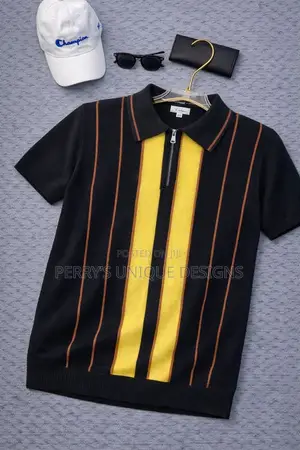 Midnight Elite Zip Polo – Signature Stripe Edition