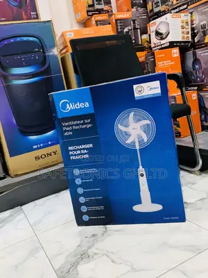Buy Lastest White Midea 18-Inch Rechargeable Standing Fan