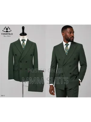 Eloquent Striped Vinstillo Double-Breasted Men's Suit in Army Green