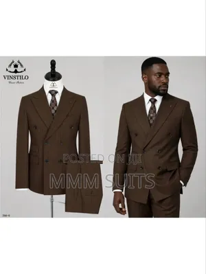 Eloquent 2-Piece Double-Breasted Vinstillo Stripes Men's Suit in Brown