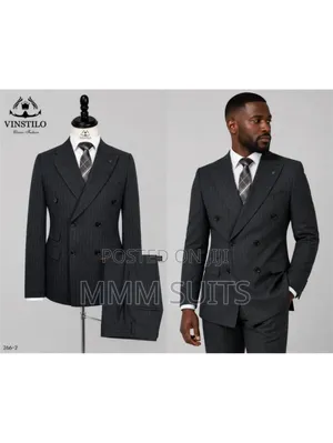 Eloquent 2-piece Vinstillo Double-breasted Striped Men's Suit In Gray