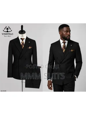 Eloquent Vinstillo Double-Breasted 2-Piece Stripped Men's Suit Black