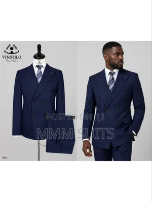 Eloquent 2-Piece Vinstillo Stripped Double-Breasted Men's Suit Navy
