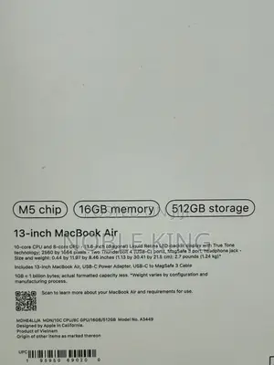 New Laptop Apple MacBook Air 2026 M5 13-inch 16GB Apple M5 SSD 512GB