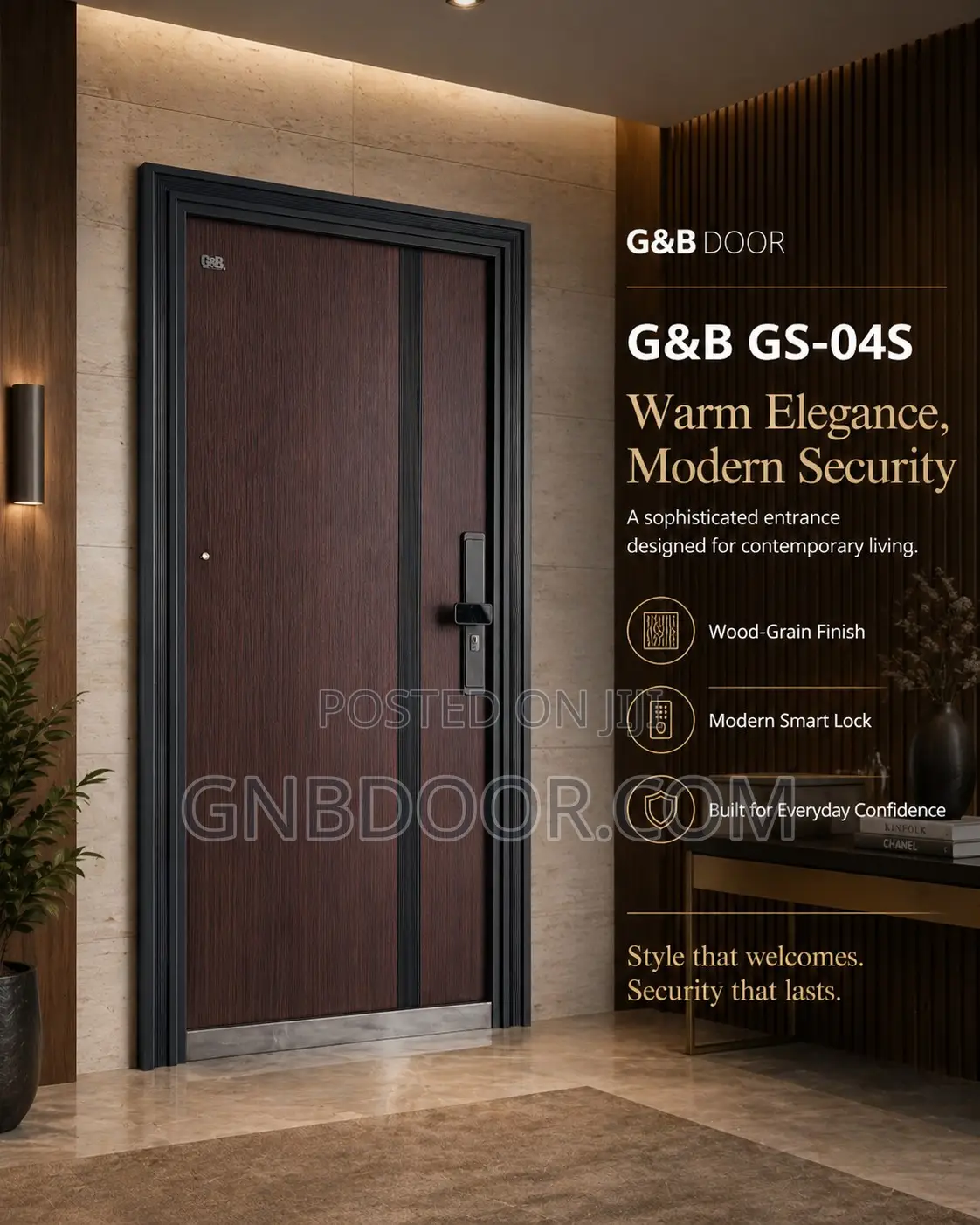 Gs-04s Wooden Surface Design Security Door Metal Door Turkey