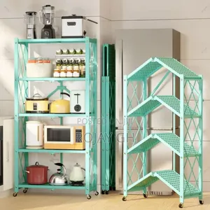 5-Tier Heavy Foldable Storage/Kitchen Duty Rack With Wheels - Green
