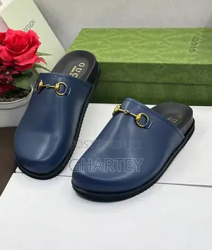 Gucci Luxury Horsebit Design Leather Slide Loafers - Blue Black