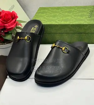 All Black Gucci Men’S Smooth Leather With Horsebit Design Men’S Slides