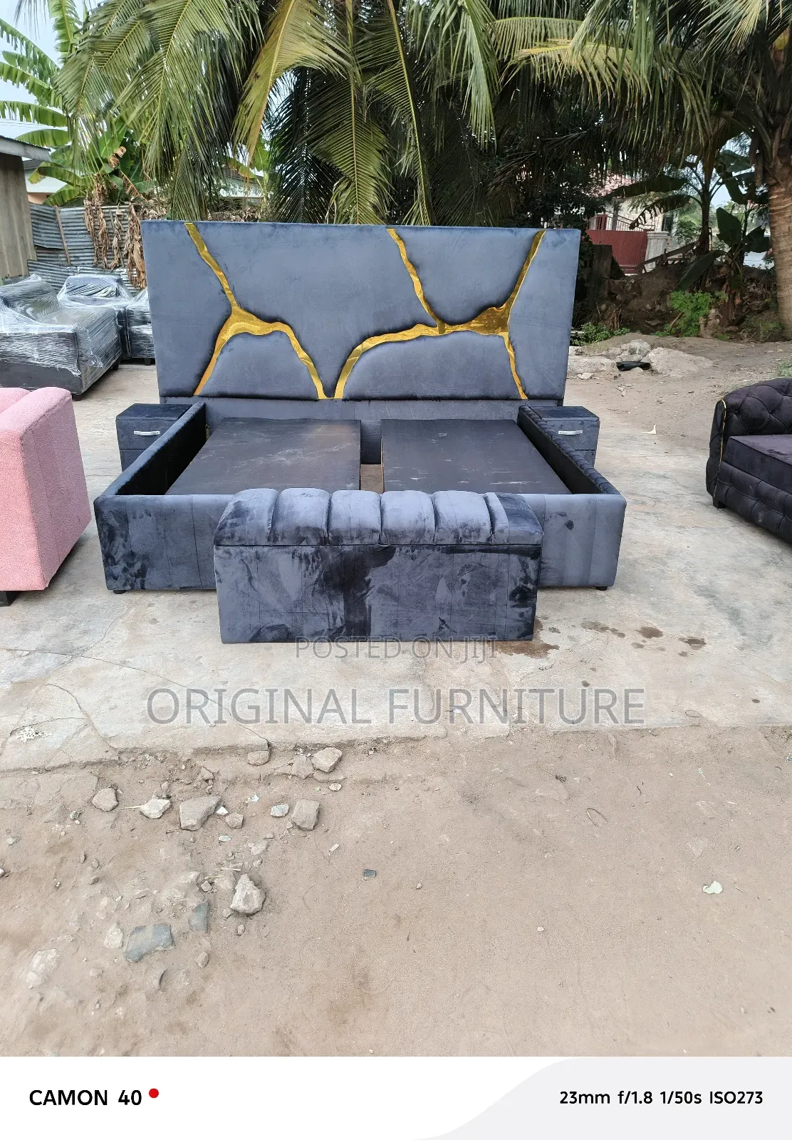 Queen Size Bed Frame Side Drawas and Ottoman