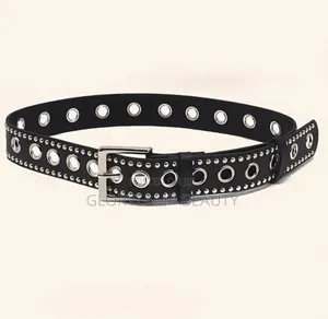 Punkrock Double-Row Studded Eyelet Belt Unisex Gothic Streetwear Style