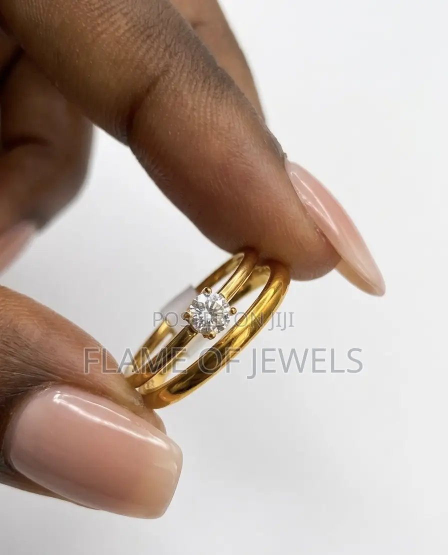 Slim Golden Engagement And Wedding Ring