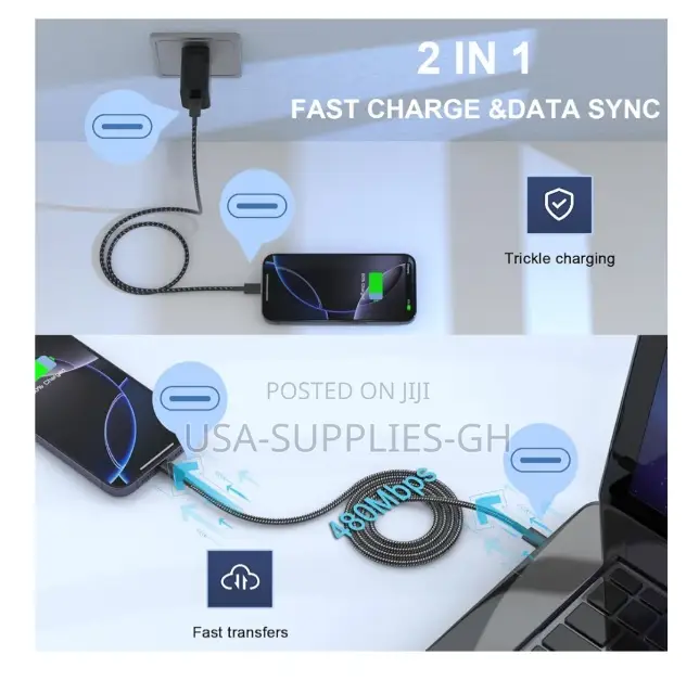 Plnhixt Usb C to Usb C Cable, 6ft 60w Nylon Braided From Usa