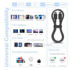 Plnhixt Usb C to Usb C Cable, 6ft 60w Nylon Braided From Usa