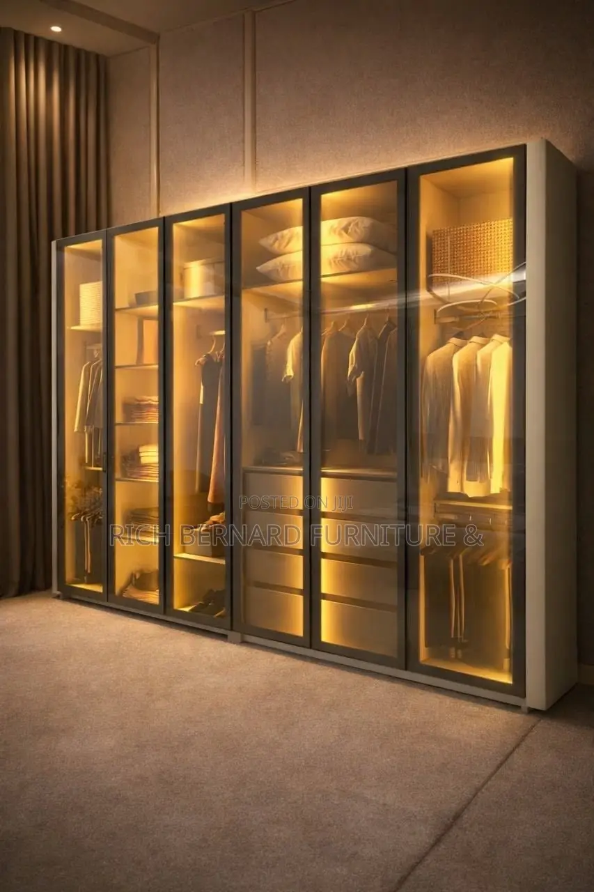 The Aura Glass Wardrobe-6 Door Led Closet