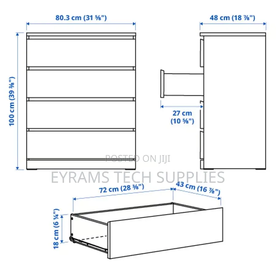 Ikea Malm Chest of 4 Drawers, White, 80 X 100 Cm