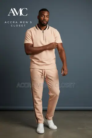 Men's Polo Shirt Trouser Sets(Colour Block, Knit Polo Jogger Sets)