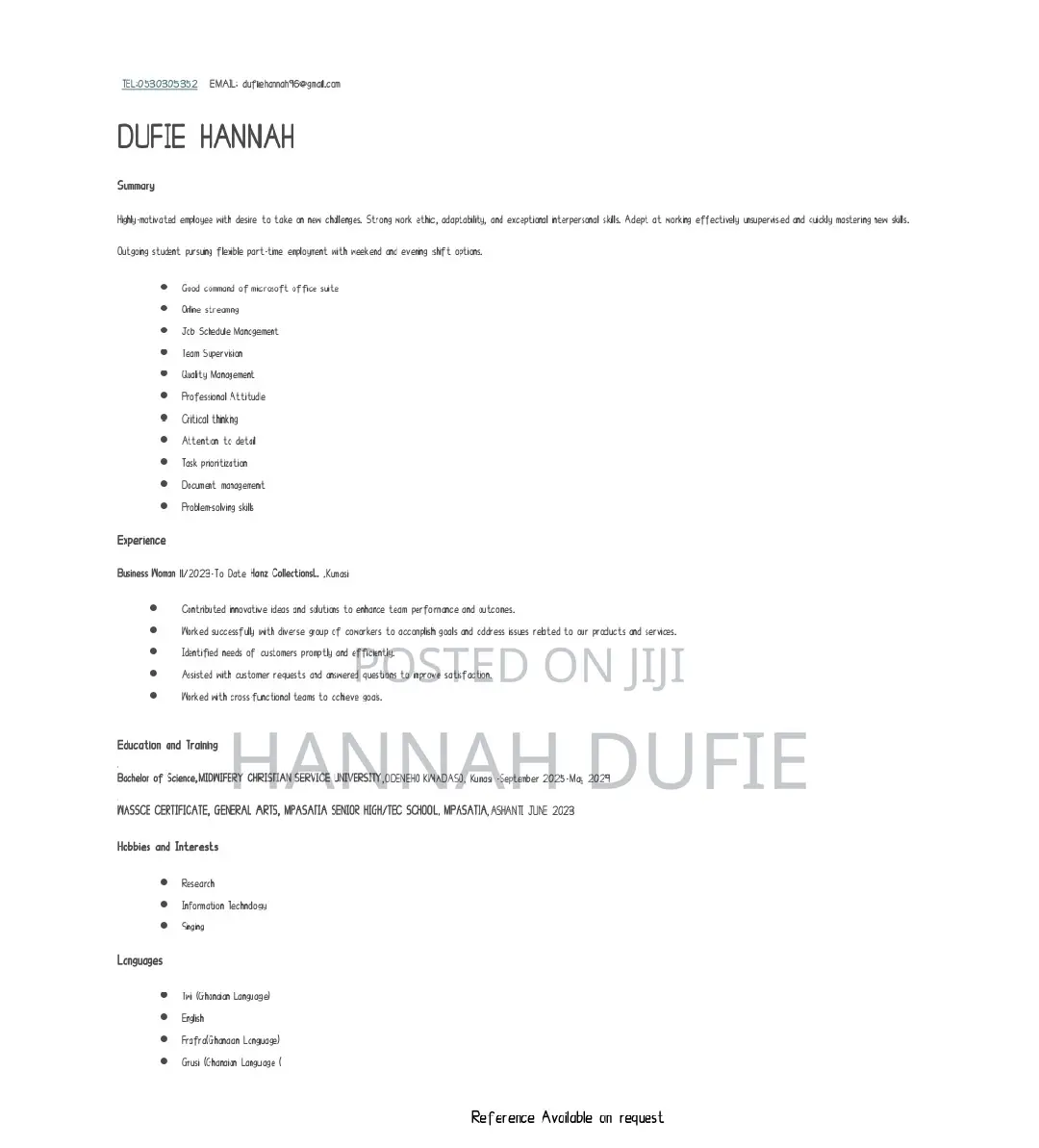 Part-Time Weekend CV