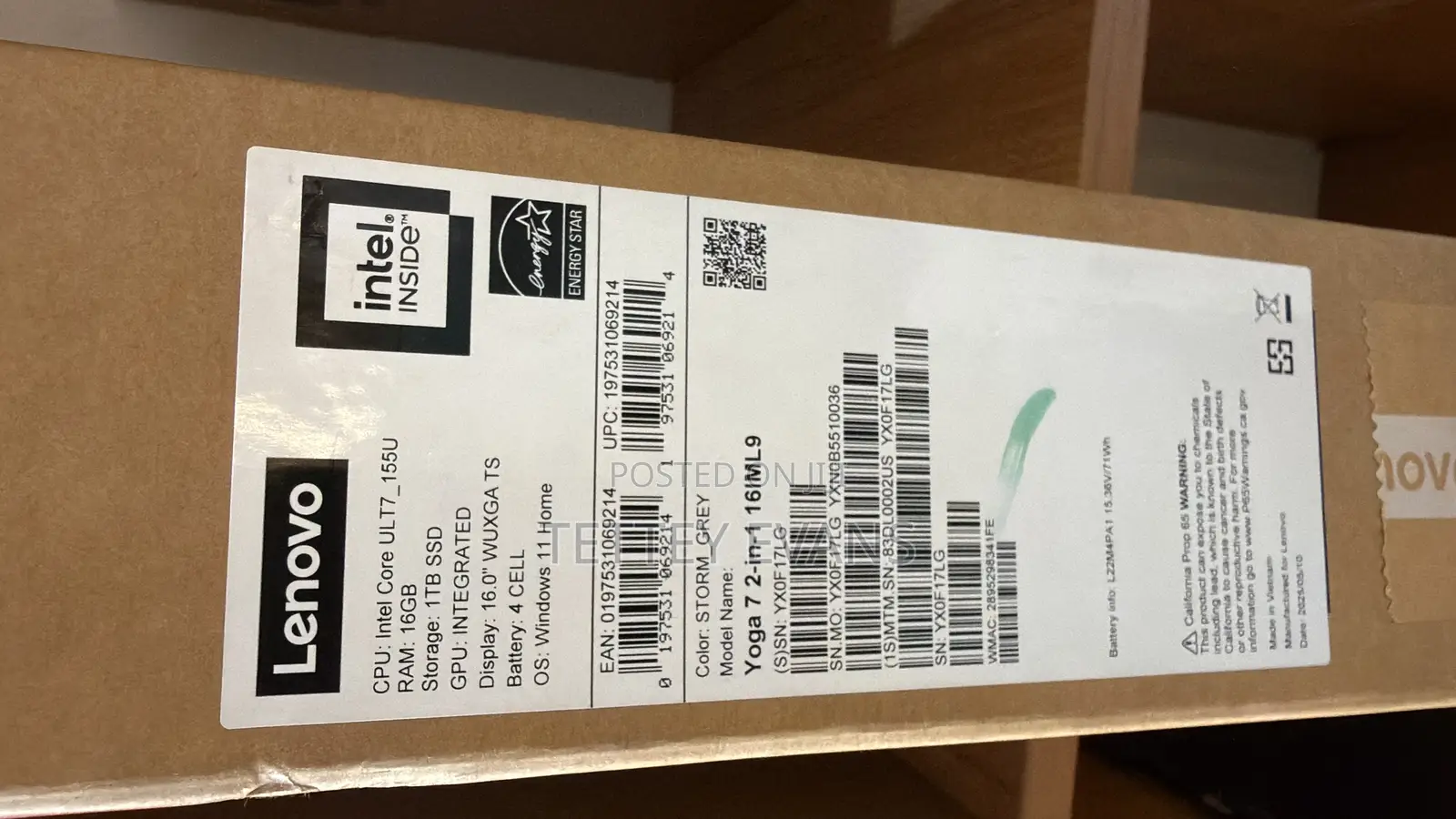 New Laptop Lenovo Yoga 7i 16GB Intel Core Ultra 7 SSD 1T