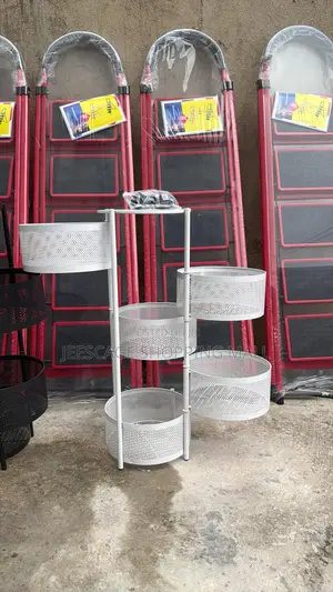 4-Tier White Perforated Round Storage Rack With 3 Baskets