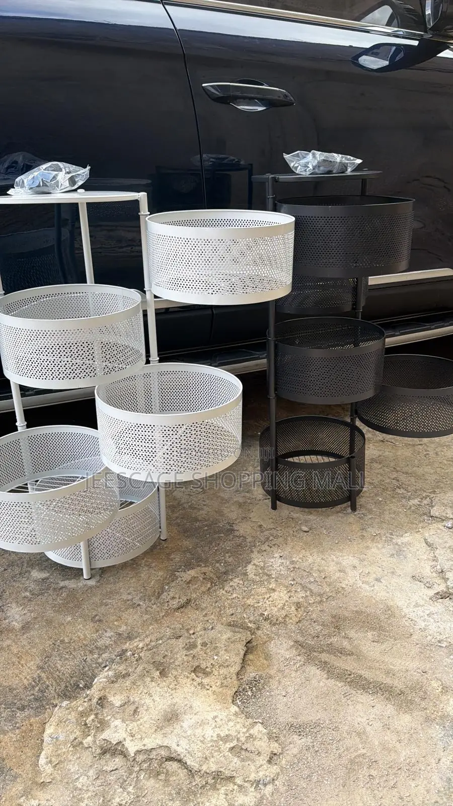 4-Tier White Perforated Round Storage Rack With 3 Baskets