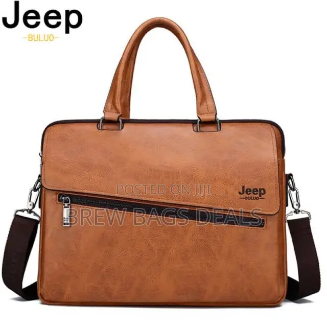 Quality Pure Leather Jeep 15.6 Inches Men Laptop Bag Shoulder Strap