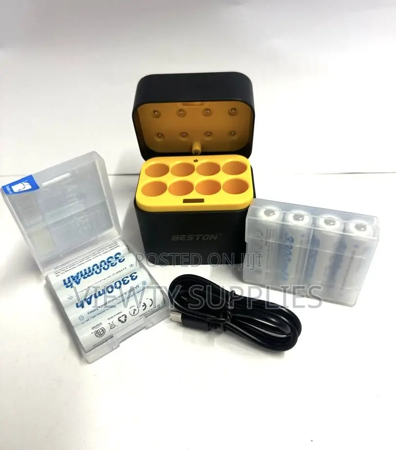 Beston 8-Slot Charger With 8 Aa Lithium Rechargeable Batteries