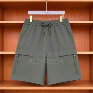 Drawstring Cargo Shorts With Zippered Side Pockets Available