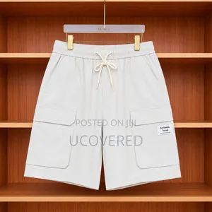 Drawstring Cargo Shorts With Zippered Side Pockets Available