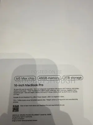 New Laptop Apple MacBook Pro 48GB Apple M5 Max SSD 2T