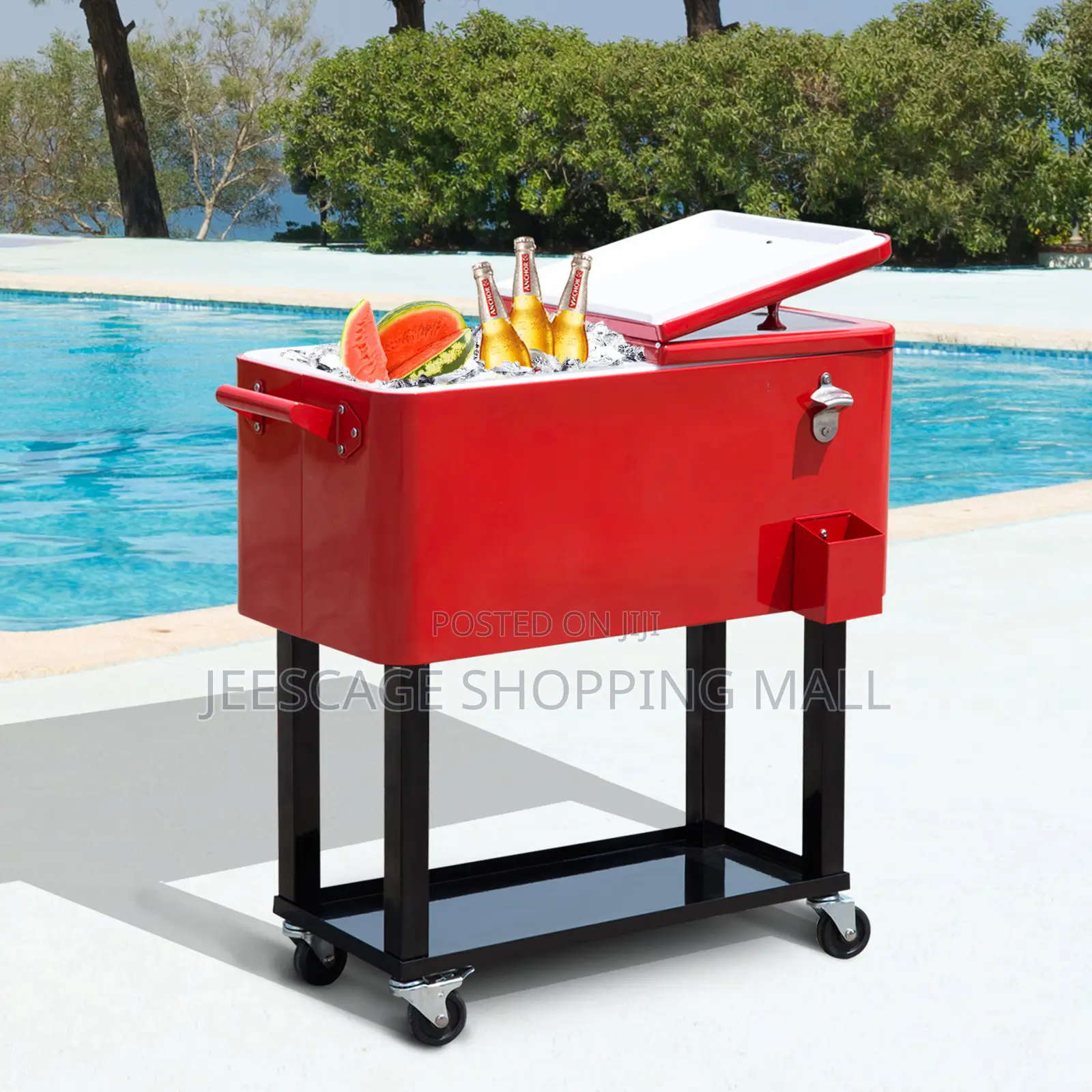80 Qt Rolling Patio Cooler Cart With Bottle Opener