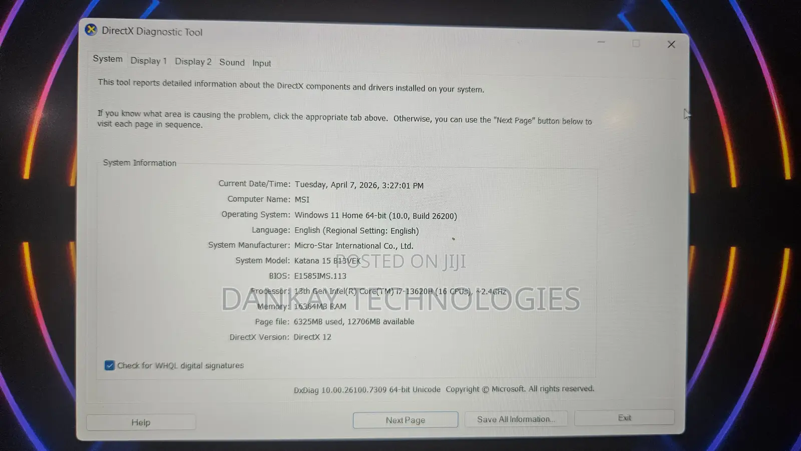 Laptop MSI Katana 15 16GB Intel Core i7 SSD 512GB