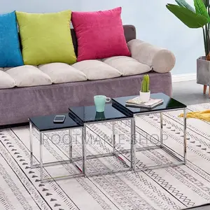 Nest of Tables Set of 3 Small Coffee Table Glass Marble High Glossing