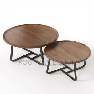 Modern Nesting Coffee Table Set of 2, Fluted Wood Circle Tables