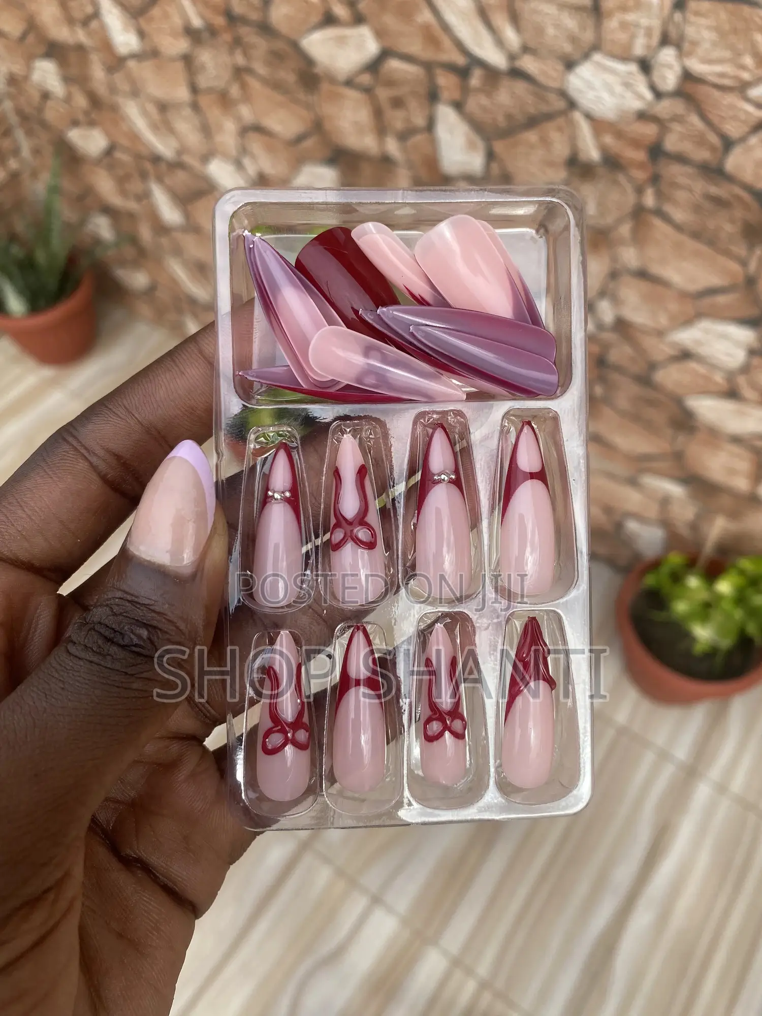 24pcs Stiletto Press-on Nails With Elegant 3d Designs