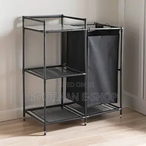 3 Tier Storage Shelf Towel Rack With Fabric Laundry Hamper Basket