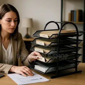 Black Metal Mesh 4-tier Document Tray Organizer For Office Or Home Use
