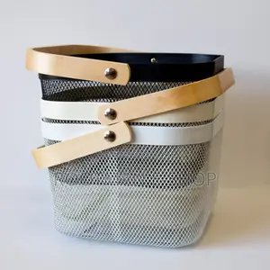 Simplify Mesh Tote Basket With Bamboo Handle