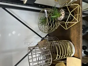 Gold-Colored Geometric Wire Planters Containing Artificial Succulent