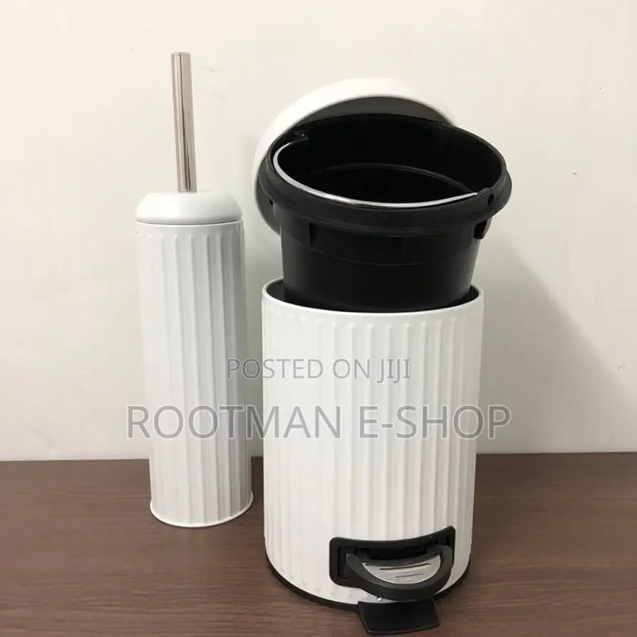 Pedal Toilet Bin With Removable Basket and Toilet Brush With Holder