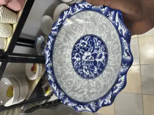 Blue and White Floral Porcelain Serving Bowl