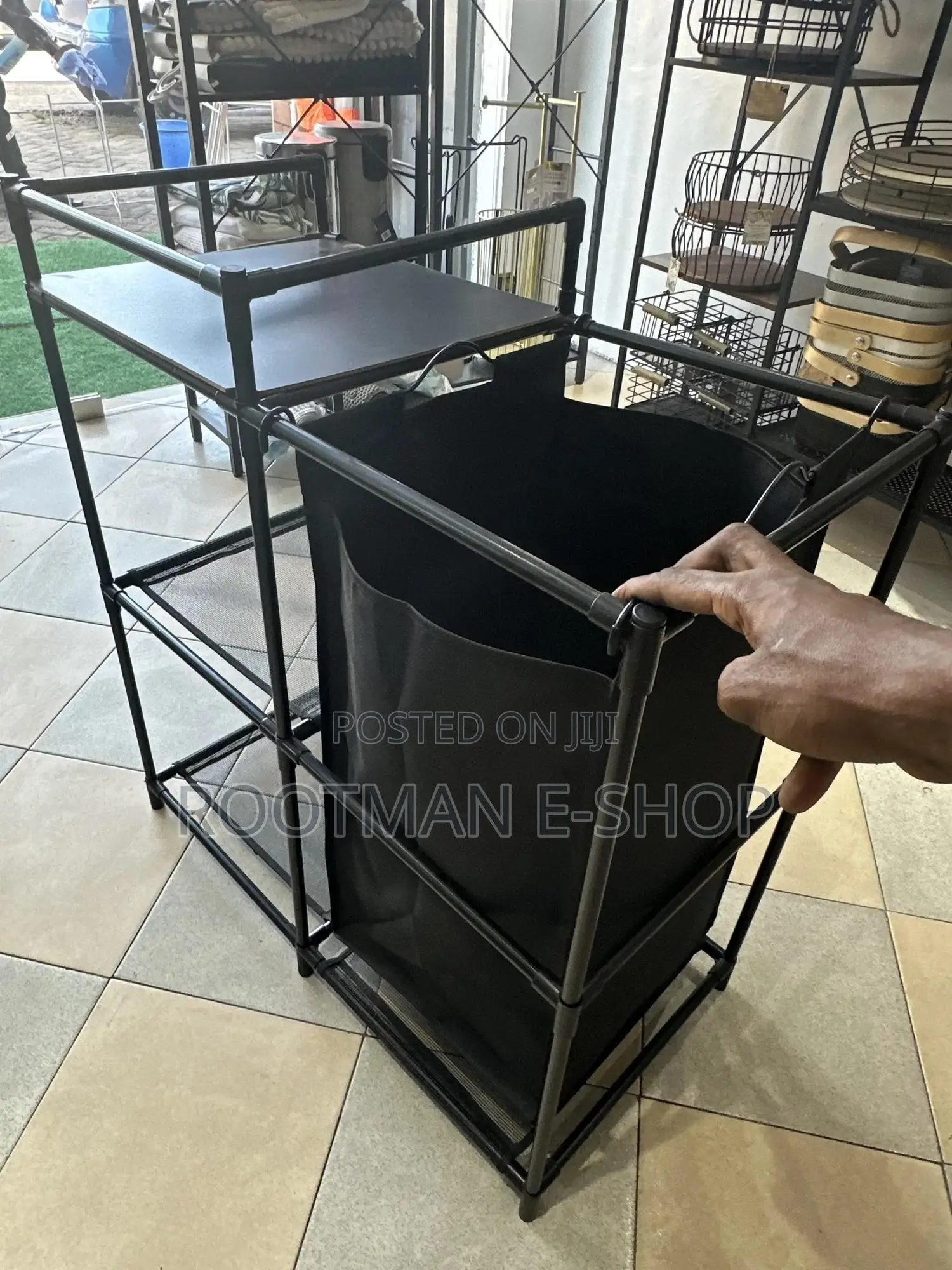3 Tier Storage Shelf Towel Rack With Fabric Laundry Hamper Basket