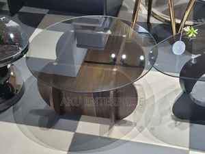 Round Center Table Glass Top Solid Wood Base Modern Living Room Table