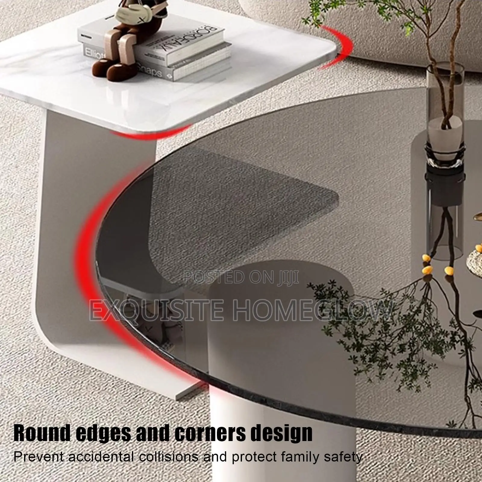 Tempered Glass and Marble Tabletop(Black,80+50cm)