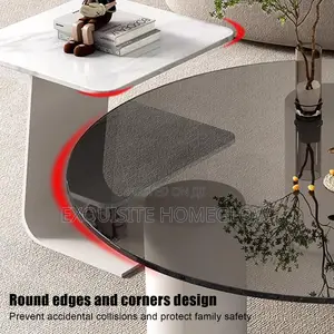 Tempered Glass and Marble Tabletop(Black,80+50cm)