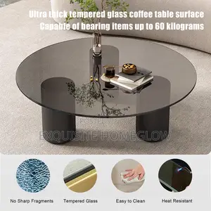 Tempered Glass and Marble Tabletop(Black,80+50cm)