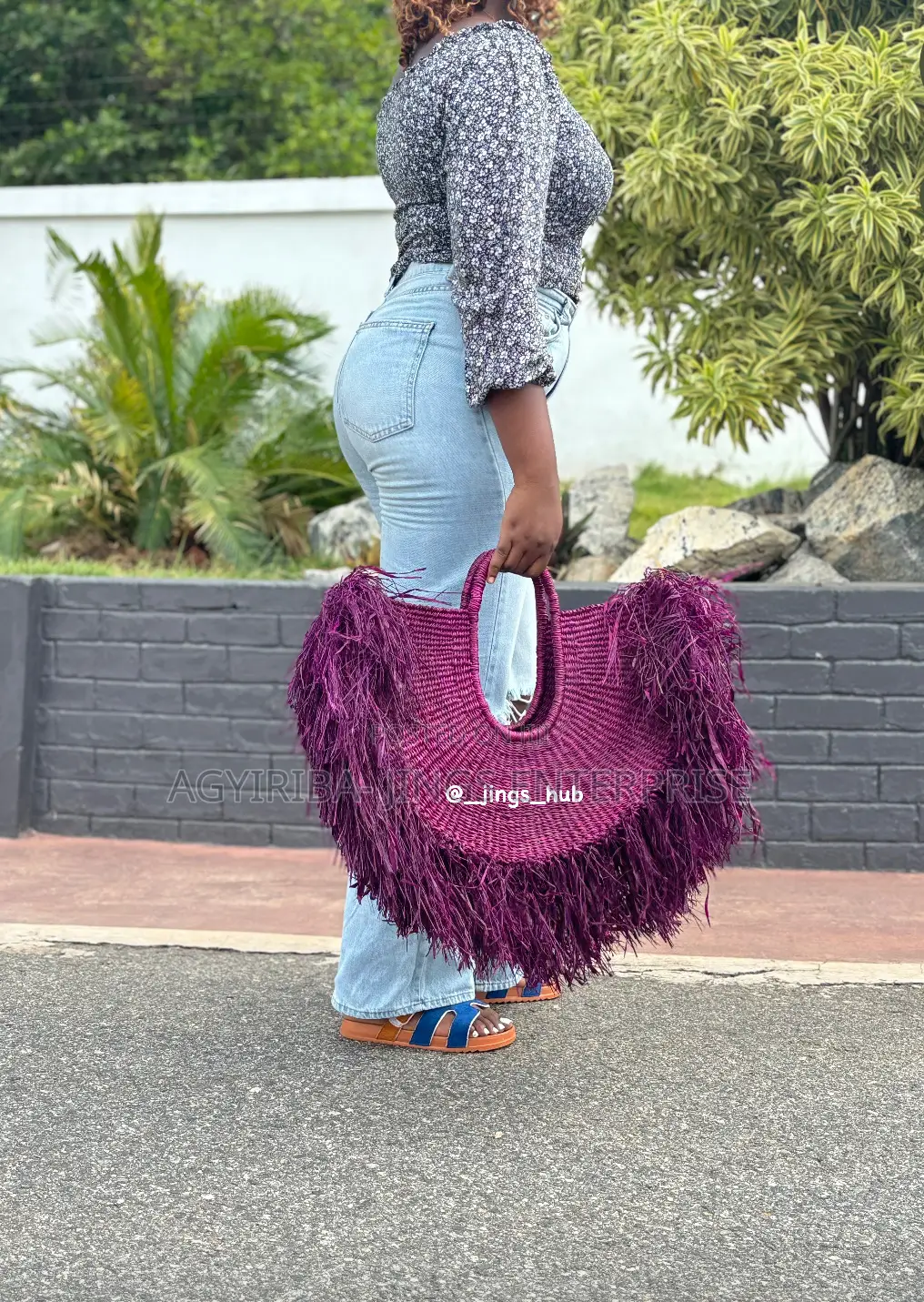 Purple Raffia Handwoven Bag