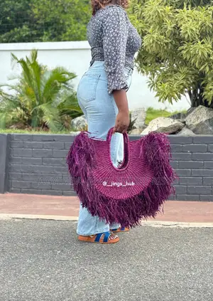 Purple Raffia Handwoven Bag
