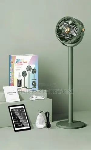 Adjustable Height Solar Floor Fan With Light